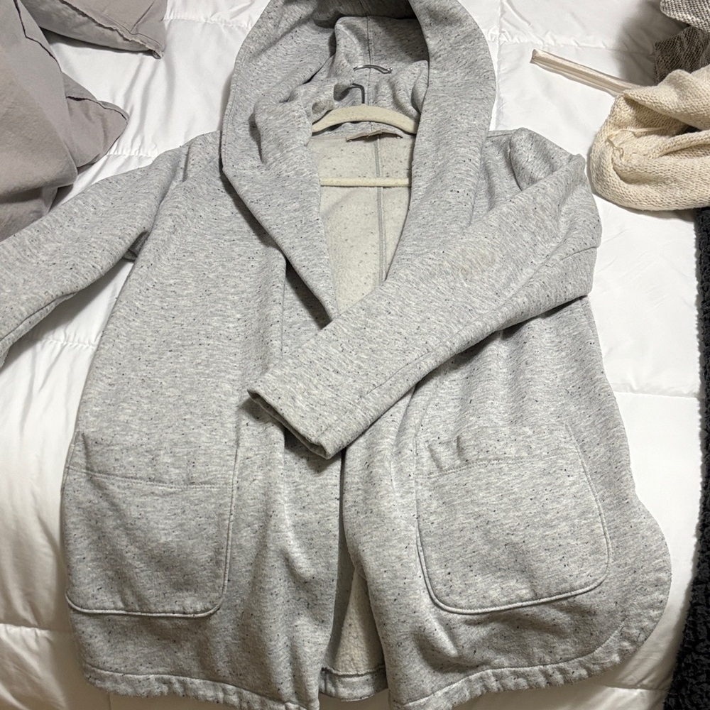 LOFT Speckled Gray Hooded open cardigan style Sweatshirt